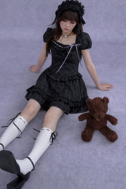 Rose Plaid Lolita Square Neck Dress