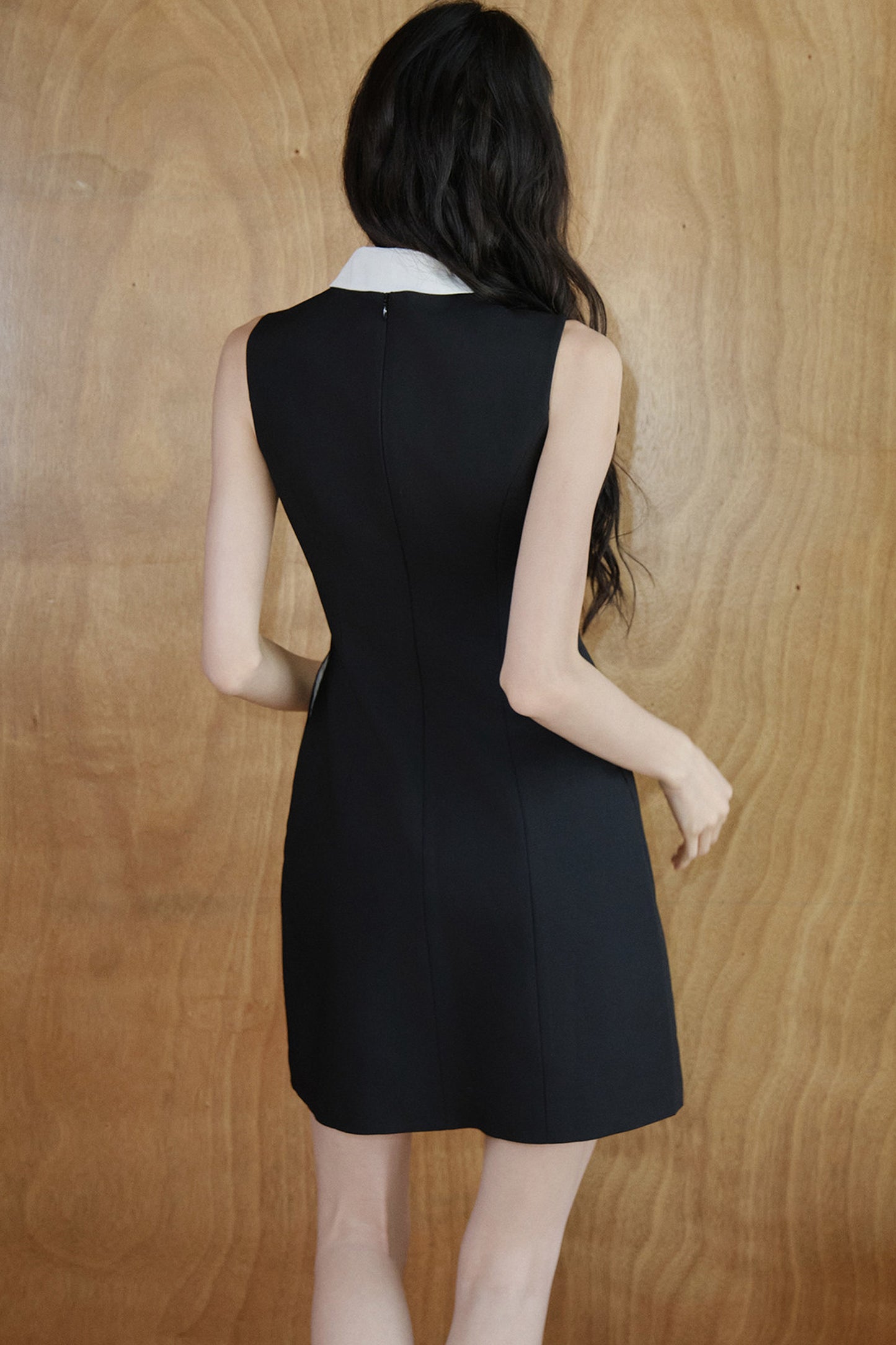 Ensemble robe trapèze sans manches en mélange de laine avec col