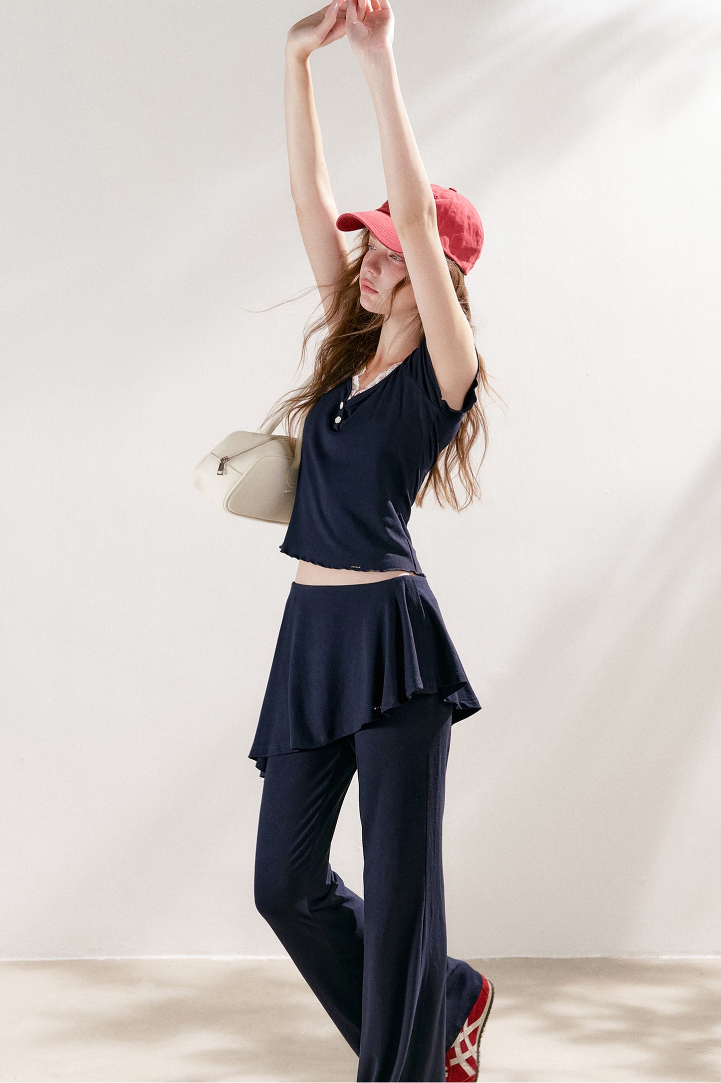 French Lace U-Neck Peplum Top and Flared Pants Set-Up