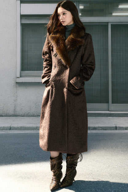 Long Woolen Fur Collar Blazer-Style Coat