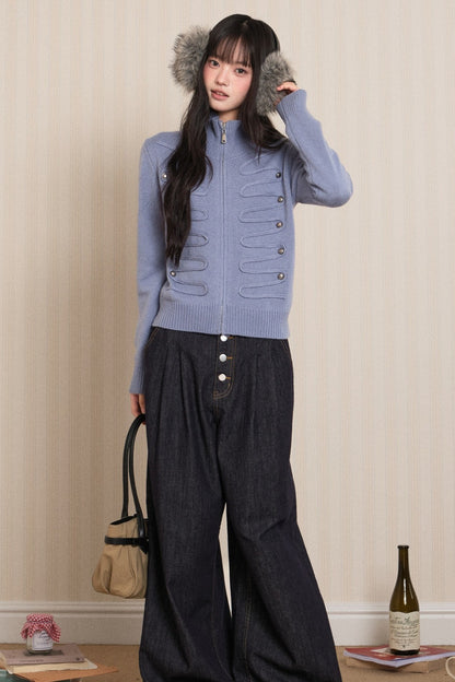 Napoleon Style Zipper Knit Cardigan