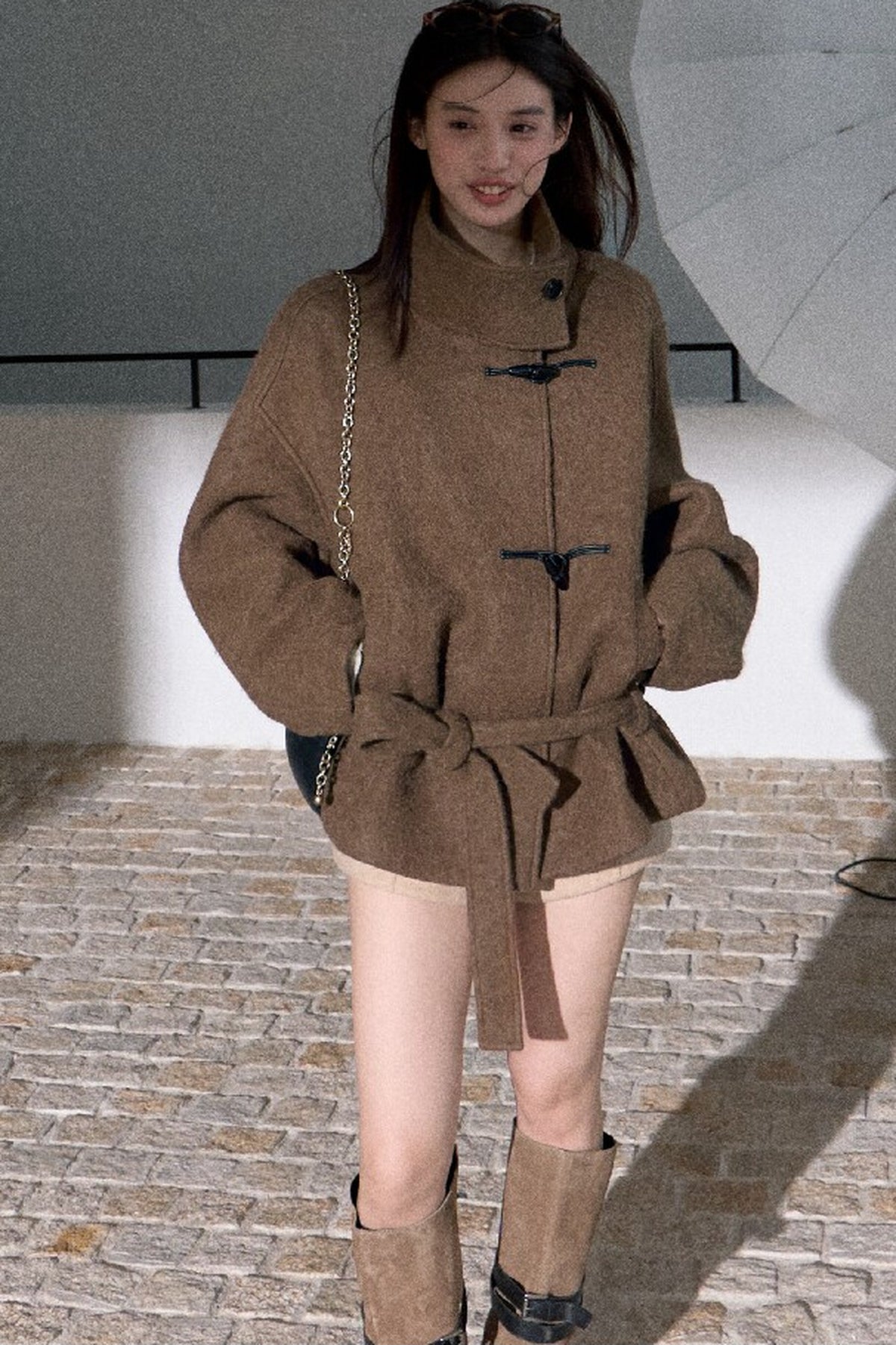 Horn Button Wool Blend Tie Coat
