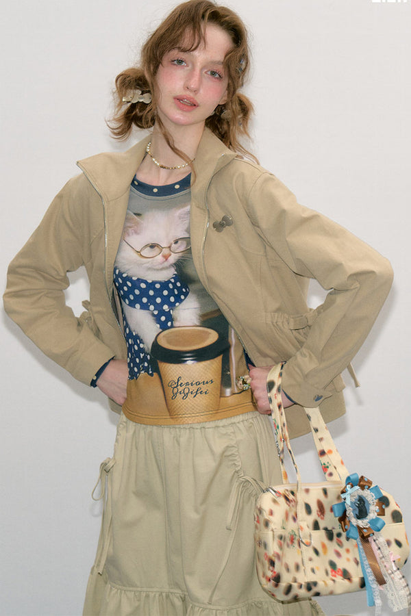 Retro Khaki Lapel Work Jacket