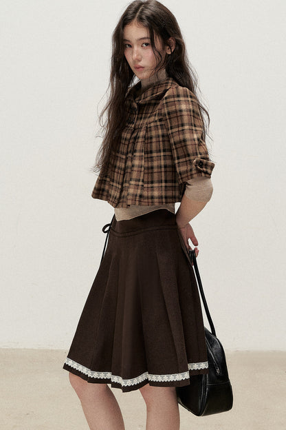 Vintage Woolen Pleated Mid-Sleeve Top
