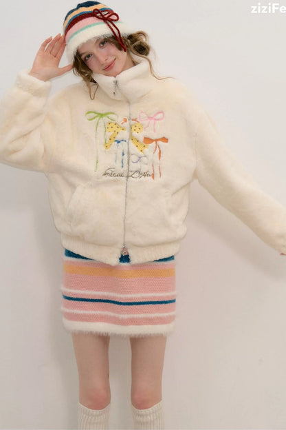 Butterfly Embroidery Lamb Wool Jacket