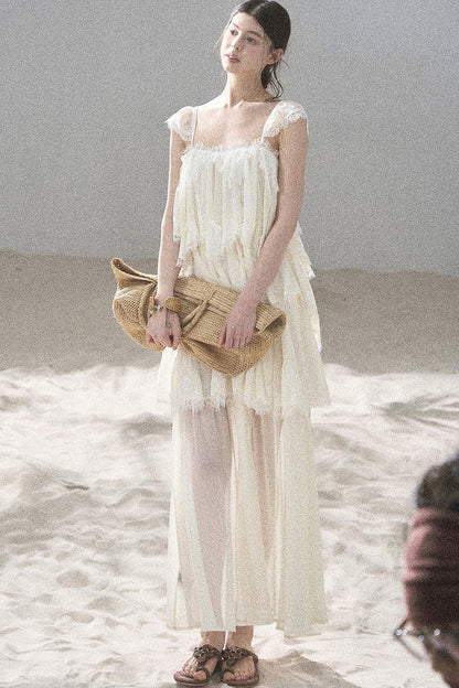 French Irregular Lace Mesh Top Set-Up