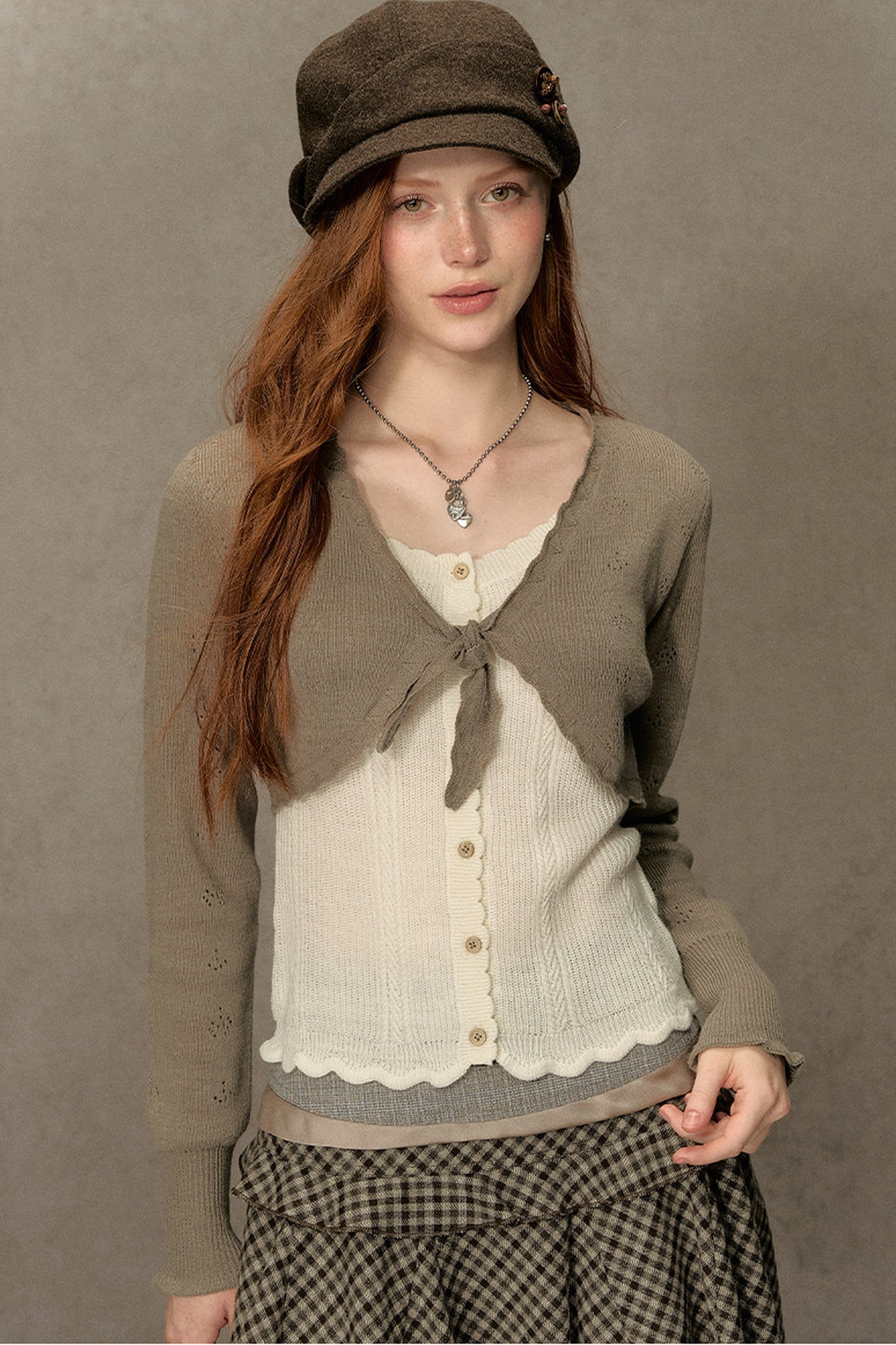 Short V-Neck Knit Cardigan