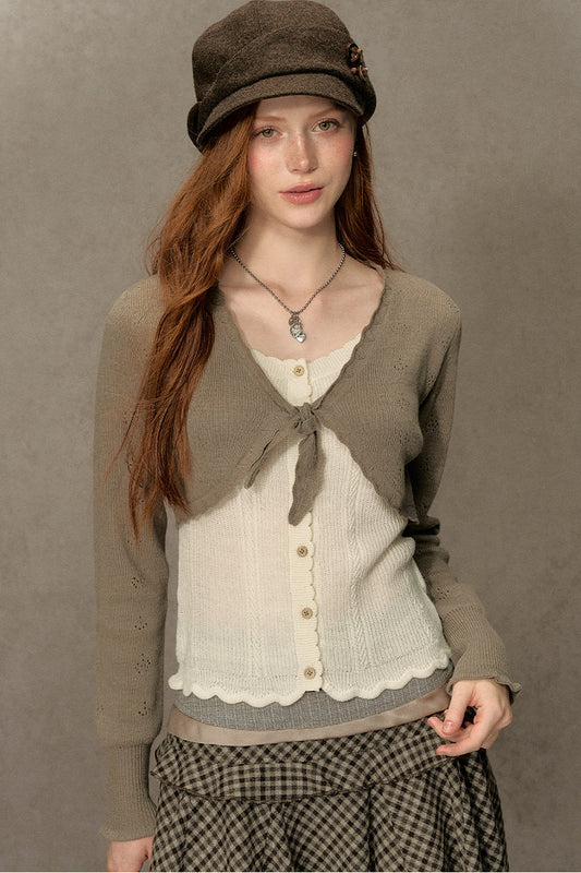 Short V-Neck Knit Cardigan