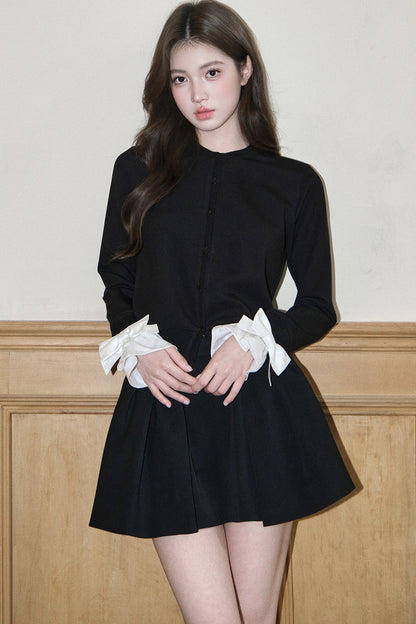 Layered-Look Bow Knit Cardigan