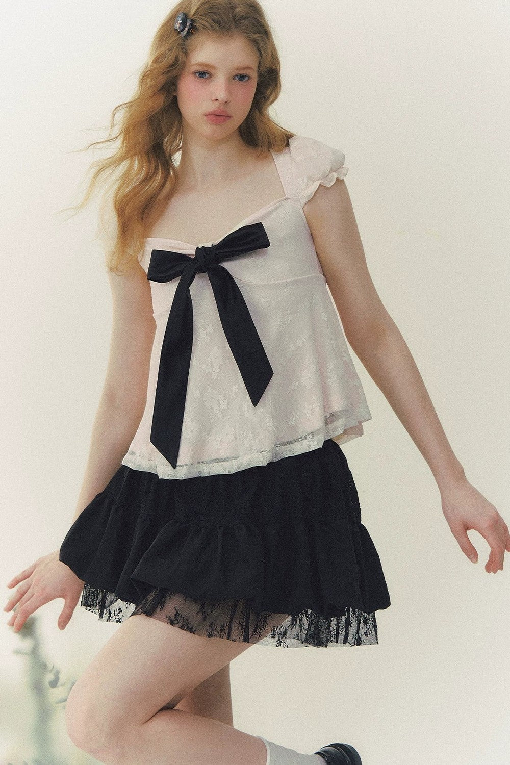 Square Neck Bow Lace Top