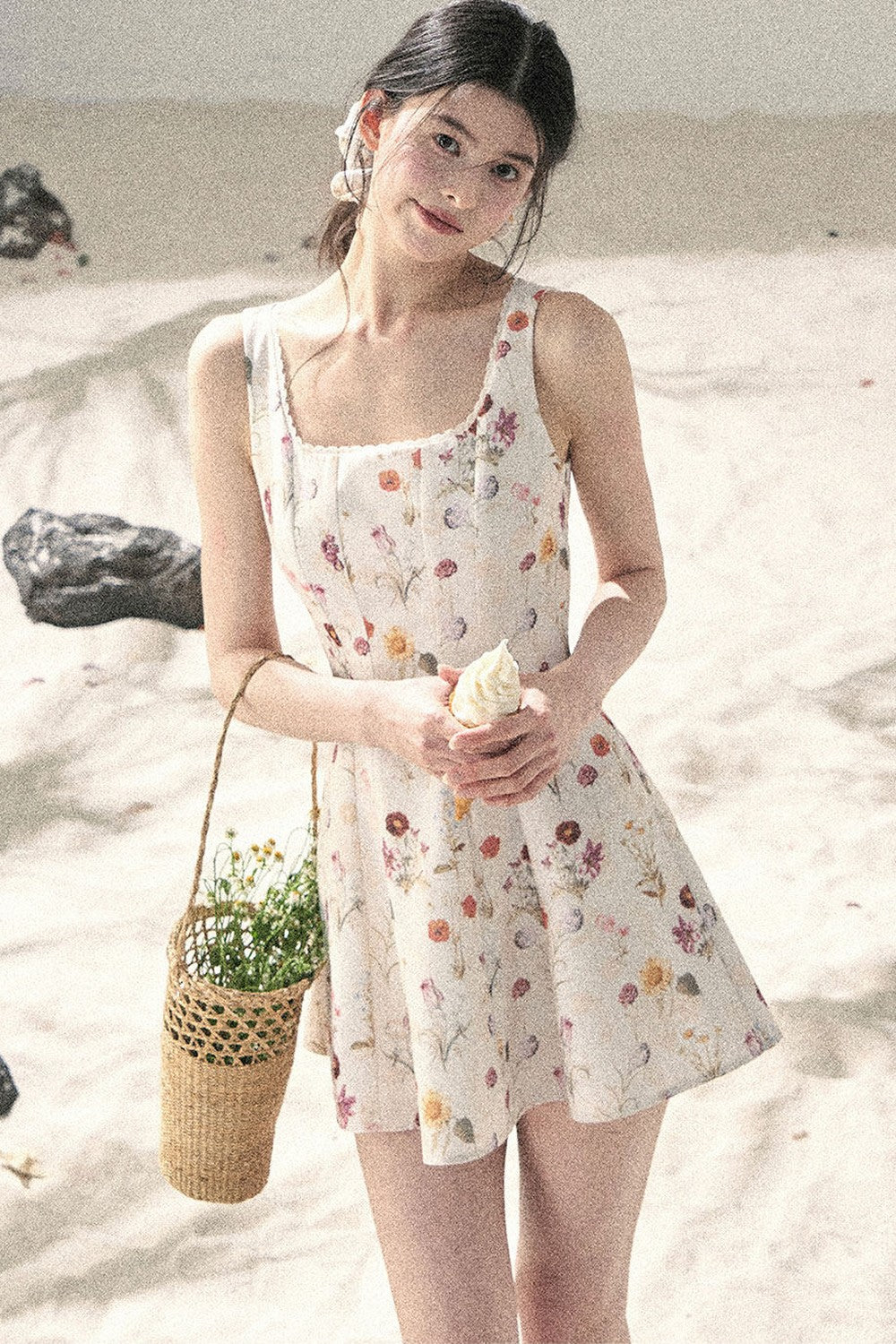 French Puff Lace Floral Dress