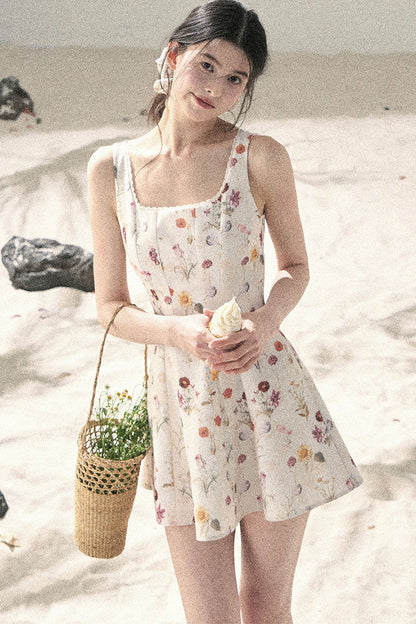 French Puff Lace Floral Dress