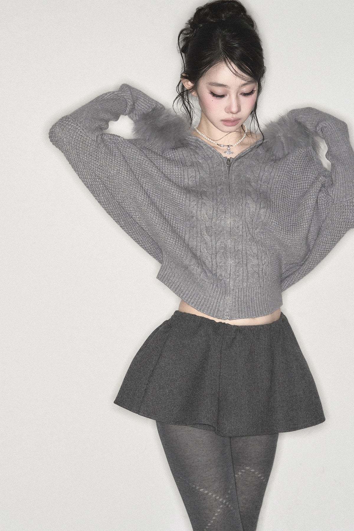 3D Twist Knit Hooded Cardigan