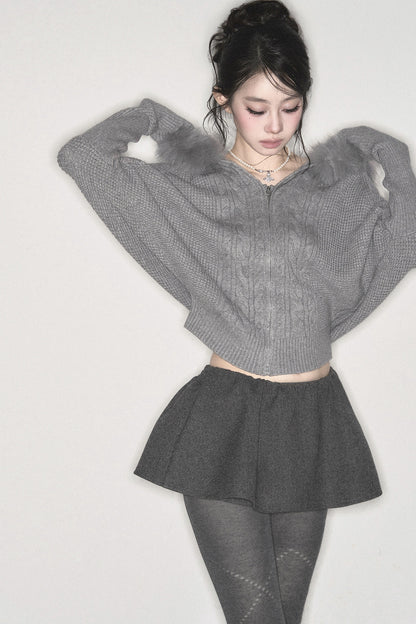 3D Twist Knit Hooded Cardigan