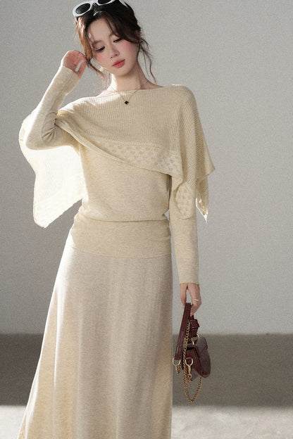 Long-Sleeve Knit Top and Skirt Set