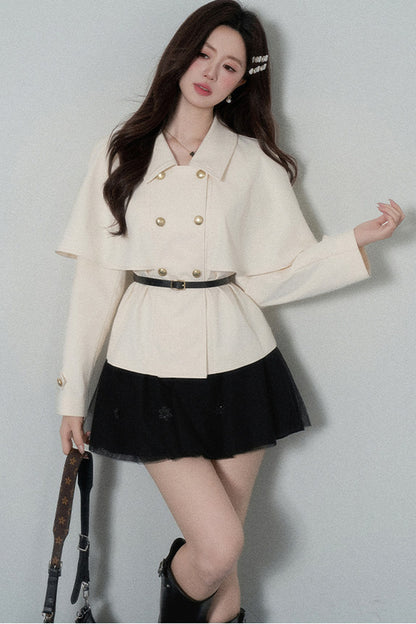 White Double-Breasted Cape Jacket