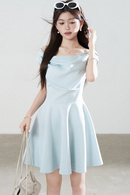 Lake Green Tencel Off-Shoulder A-Line Dress