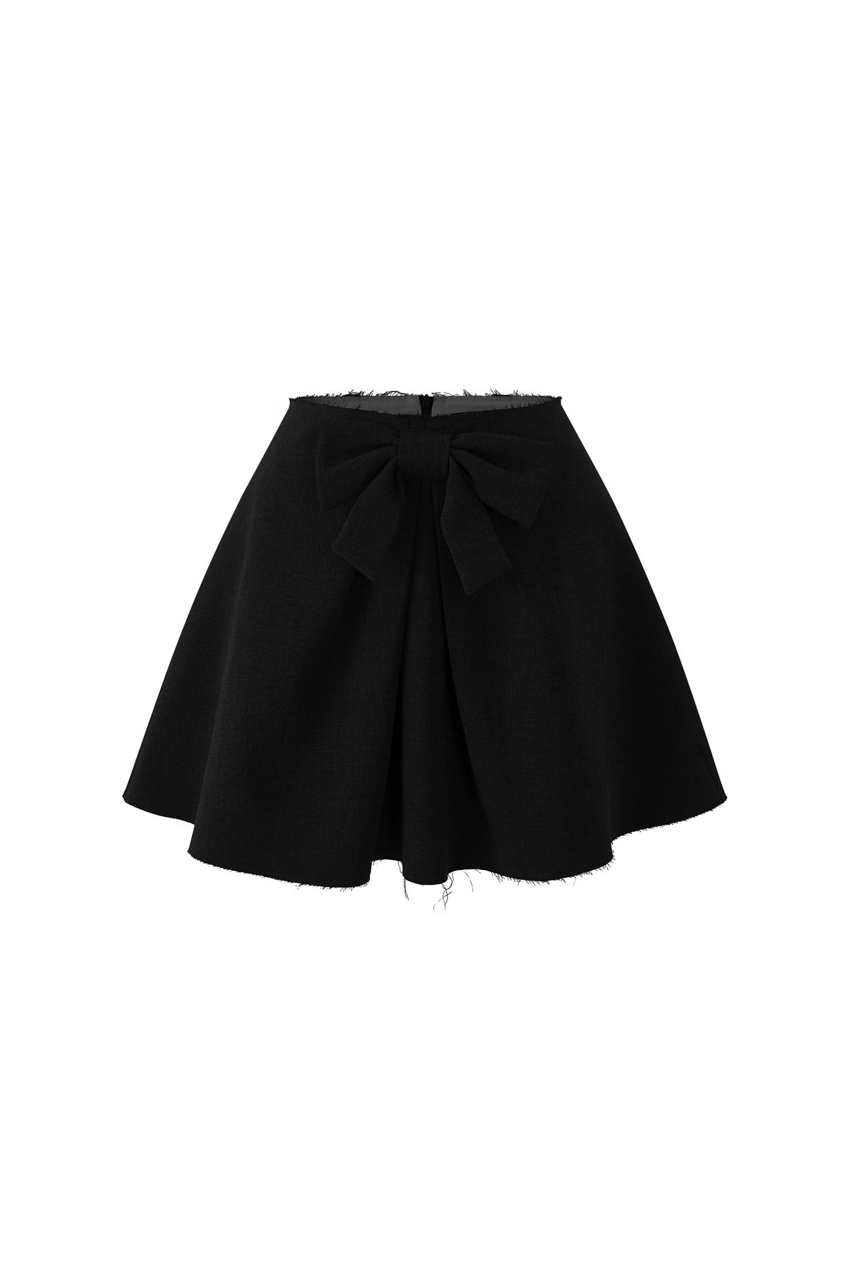 Mid-Waist Bow A-Line Frayed Skirt