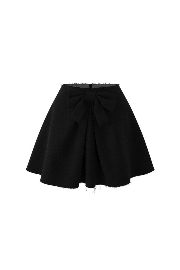 Mid-Waist Bow A-Line Frayed Skirt