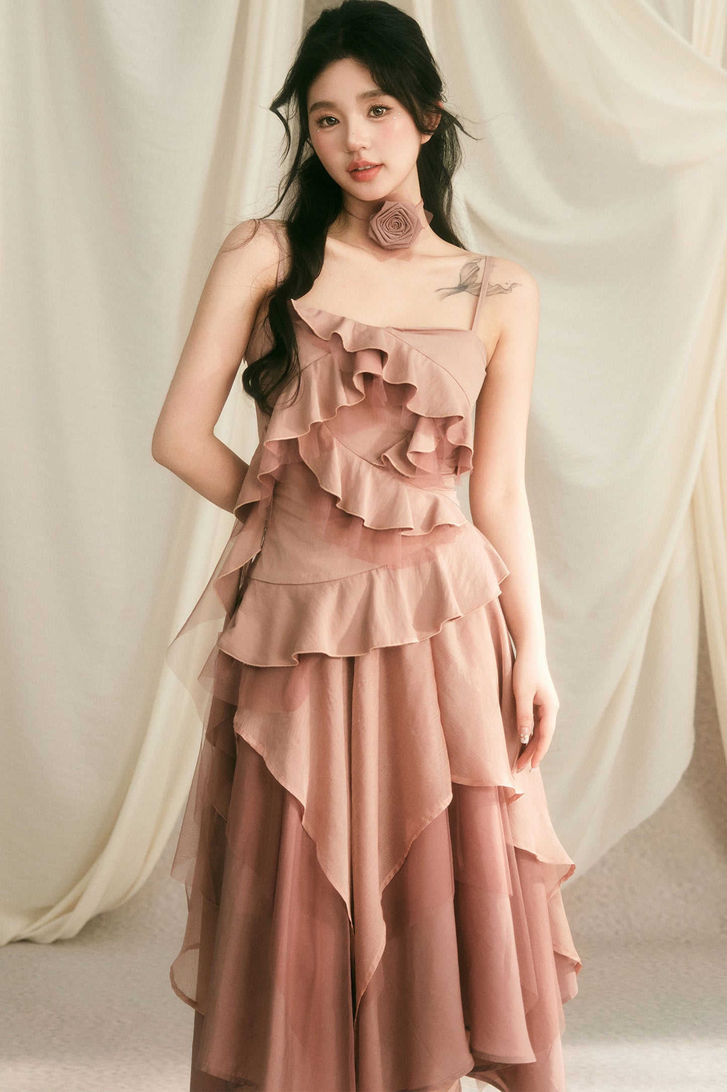 Rose Wave Layered Camisole and Skirt Set-Up