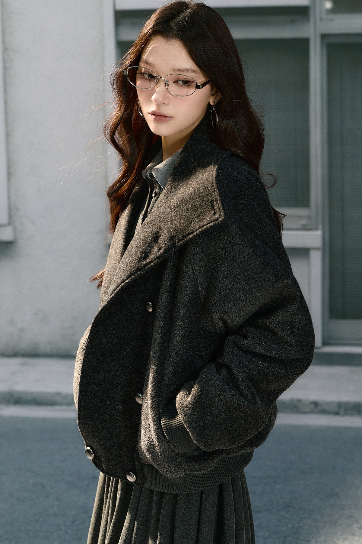 Loose Double-Breasted Woolen Jacket
