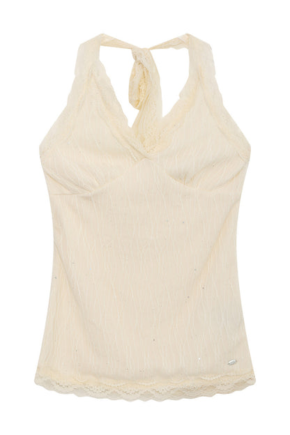 Textured Lace Halter Top And Trousers Set-Up