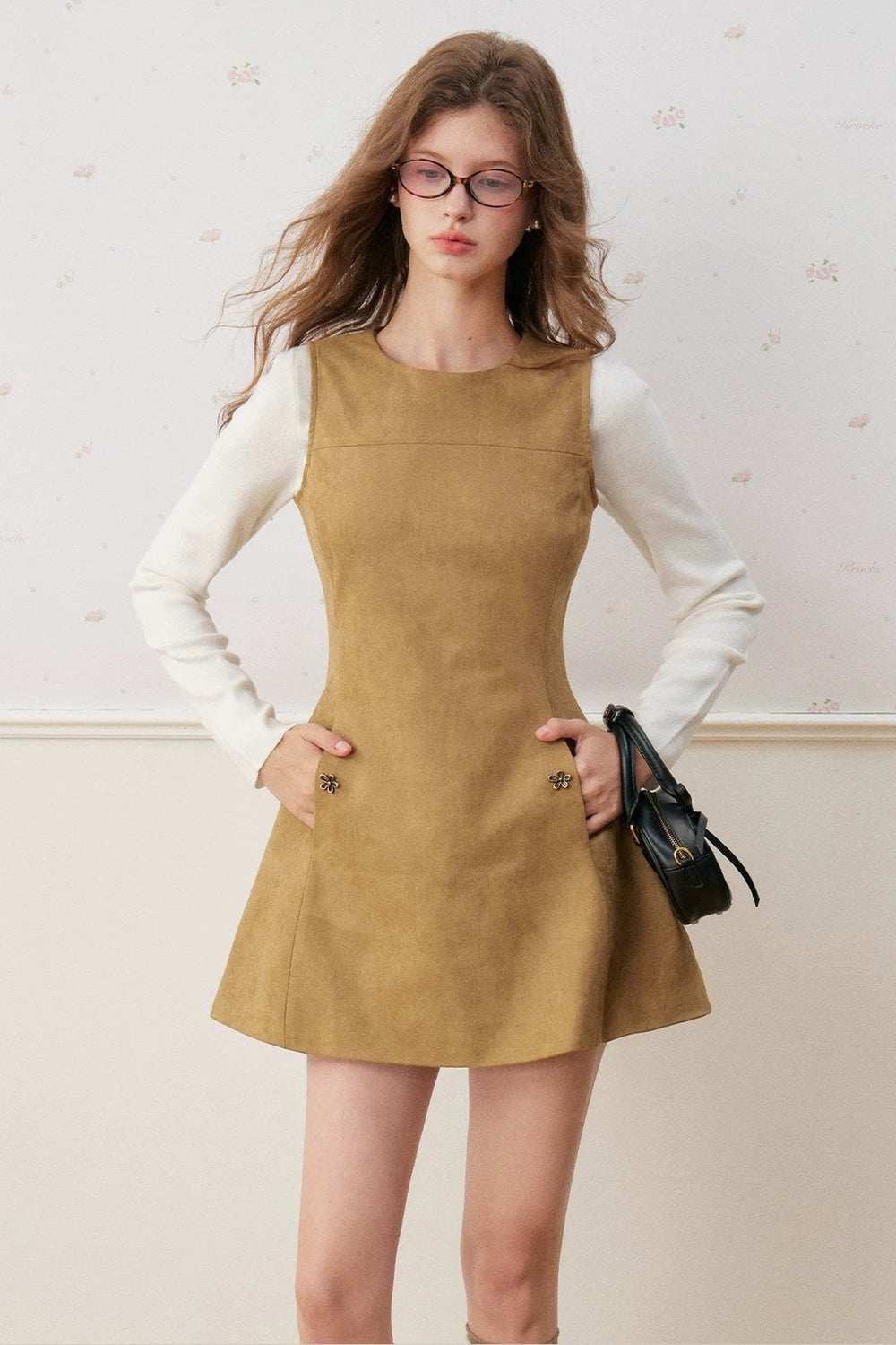 Sleeveless Round Neck Suede A-Line Umbrella Dress