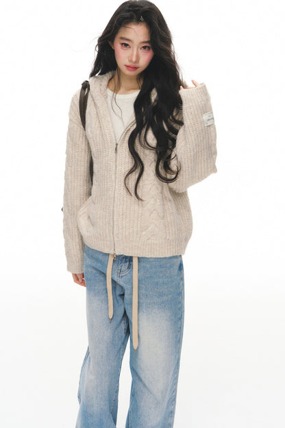 Completo cardigan a maglia a trecce