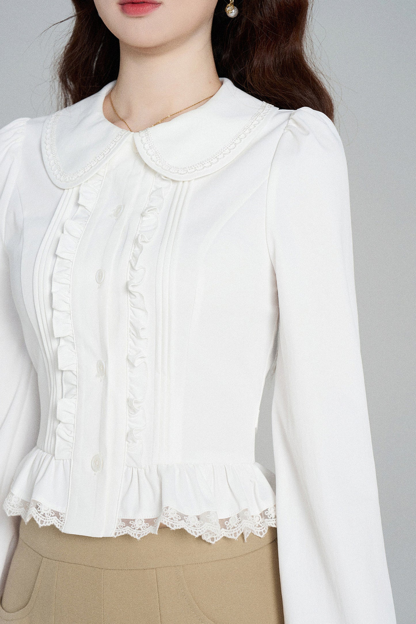 Ruffled Doll Collar Blouse And Shorts Set-Up