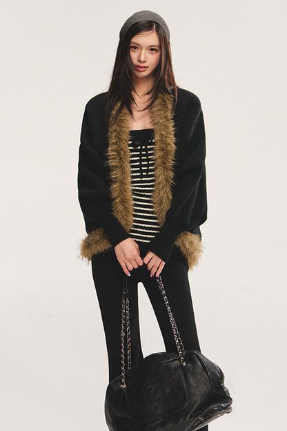 Striped Tube Top and Knit Cardigan Set