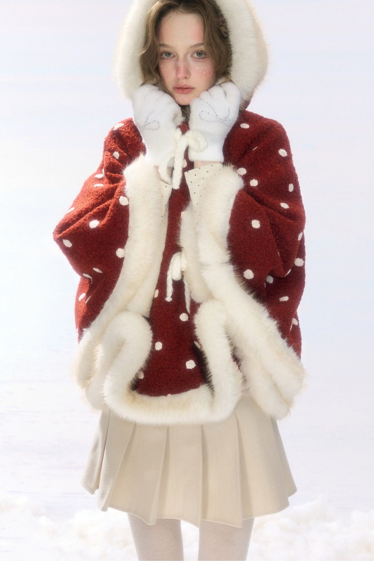 Red Polka Dot Plush Hooded Cloak