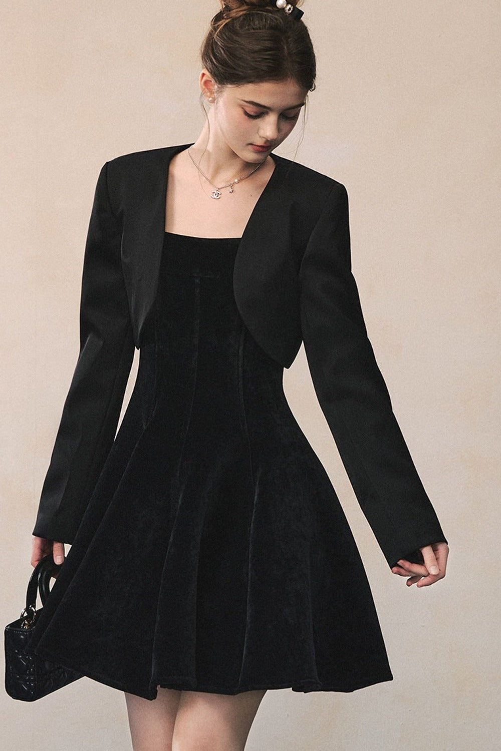 Black Suspender Dress With Jacket Set-Up