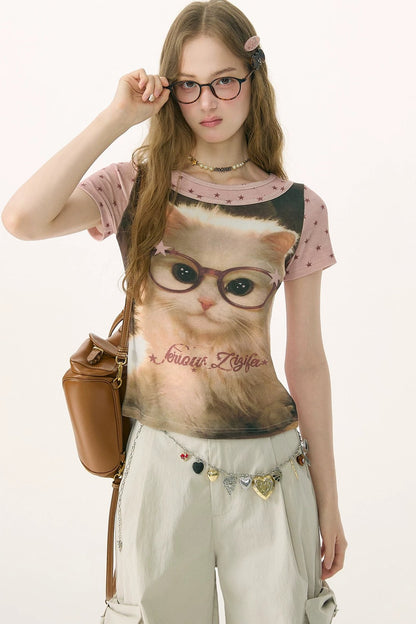 Pink Vintage Washed Cat T-Shirt