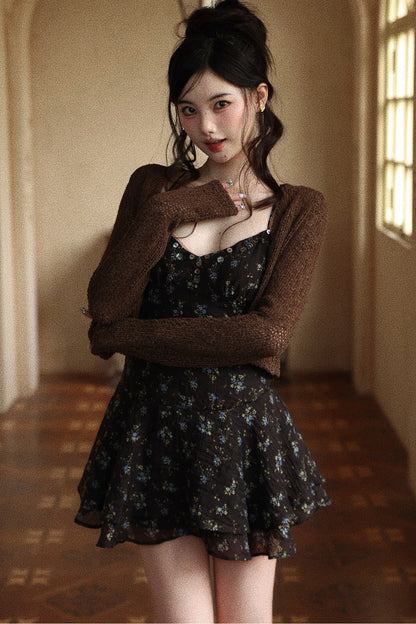 Floral Chiffon Ruffle Hem Slip Dress