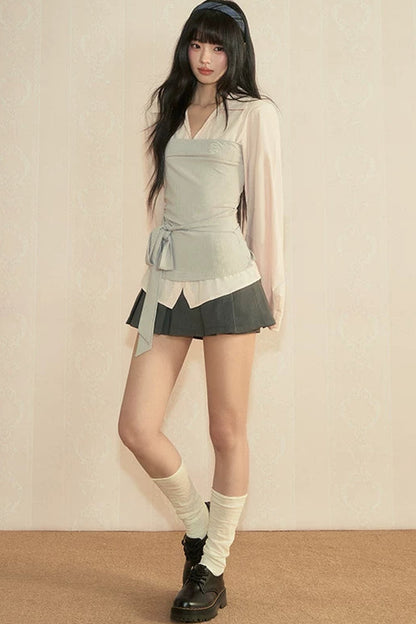 Color-Block Patchwork Blouse and Pants Set-Up