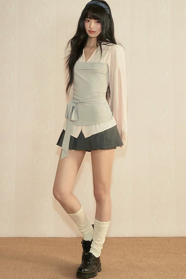 Color-Block Patchwork Blouse and Pants Set-Up