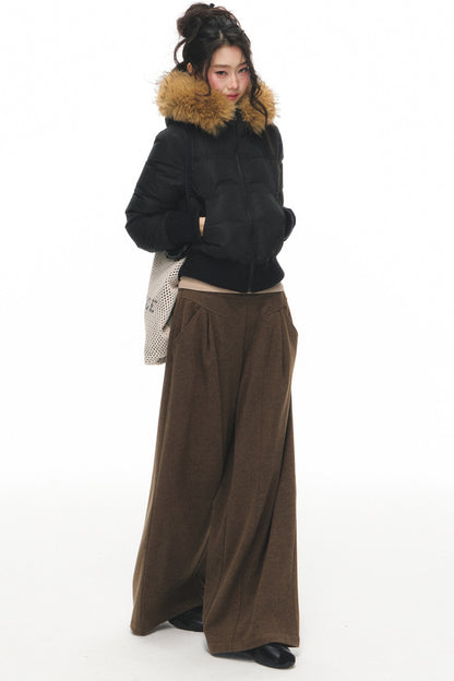 Lightweight Hooded Fur Collar Down Jacket and Pants Set-Up