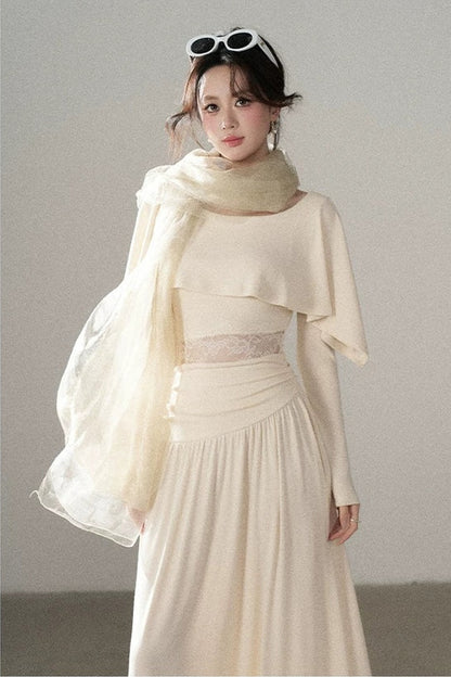 Long-Sleeved Lace Patchwork Dress