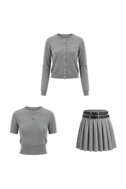 Knit Cardigan Top Skirt Set