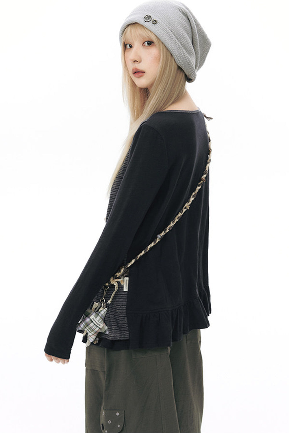 Striped Knit Patchwork Long-Sleeve Top