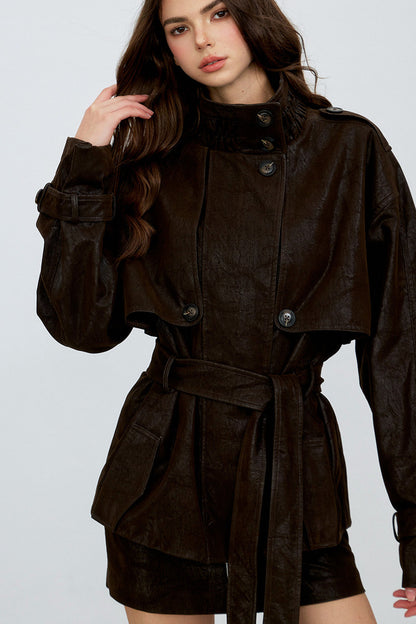 Belted PU Leather Jacket
