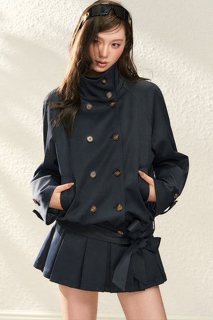 Style Pleated Skirt and Short Coat Set