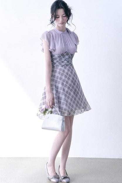 Lavender Plaid Flutter Dress