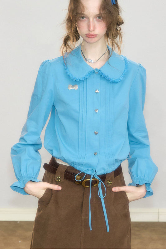 Tassel Doll Collar Puff Sleeve Shirt