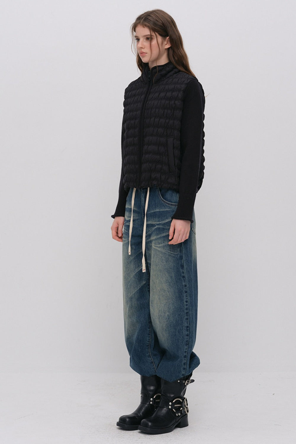 Knit Spliced Quilted Down Jacket
