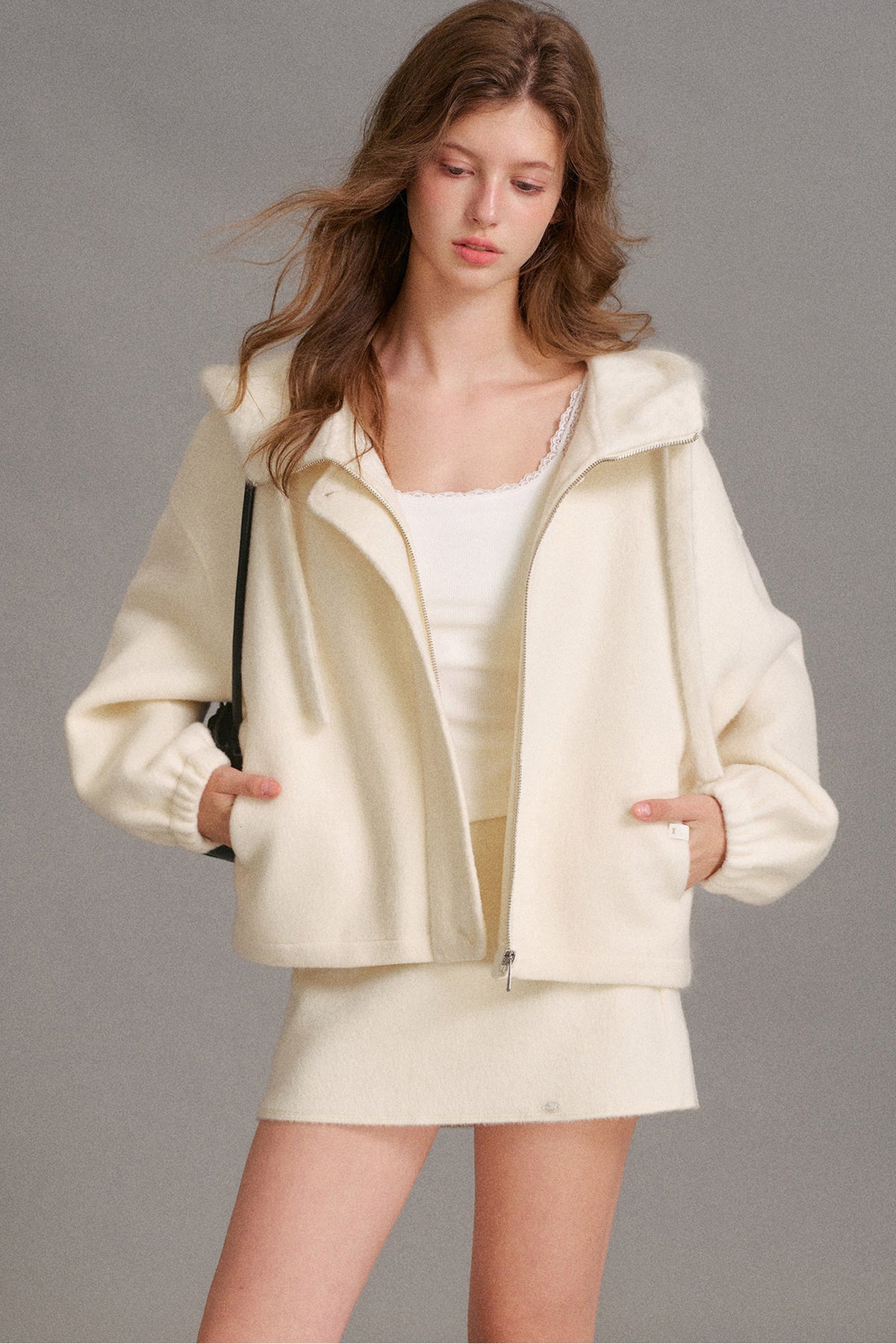 Double-Sided Wool Patchwork Hooded Coat