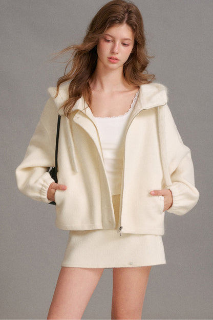 Double-Sided Wool Patchwork Hooded Coat
