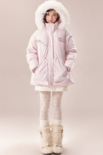 Mid-Length Fur Collar Goose Down Jacket