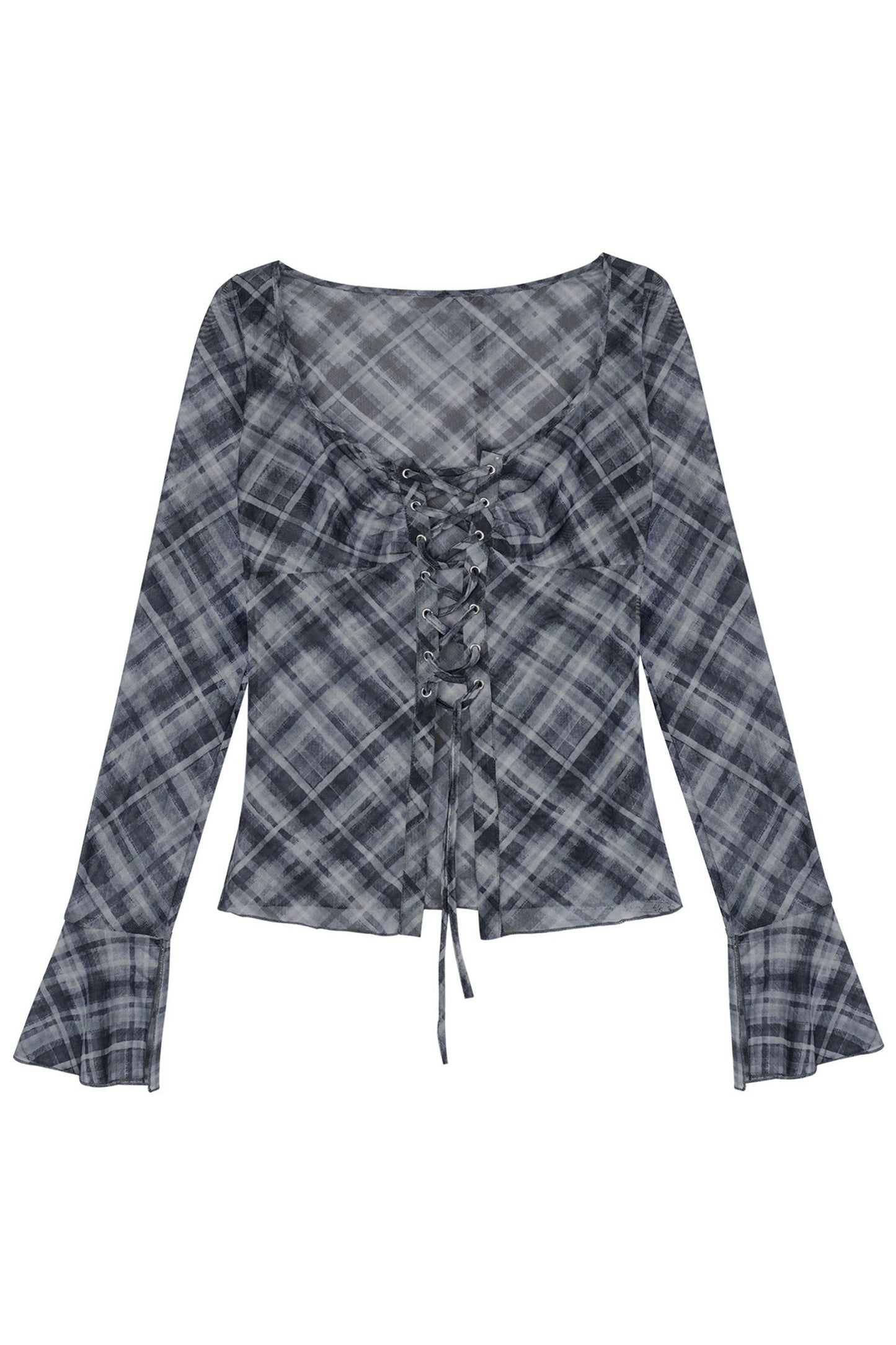 Plaid Tie-Neck Slim Top Set-Up
