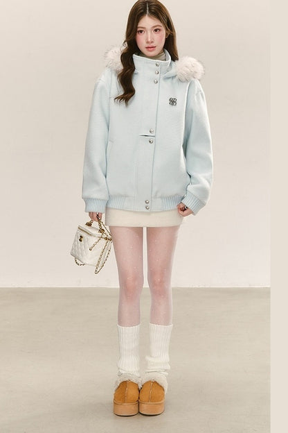 Blue Quilted Hooded Jacket